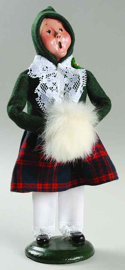 Traditional Assorted Carolers Girl With Muff-Green Coat And  Lace - No Box by Byers' Choice Ltd-1
