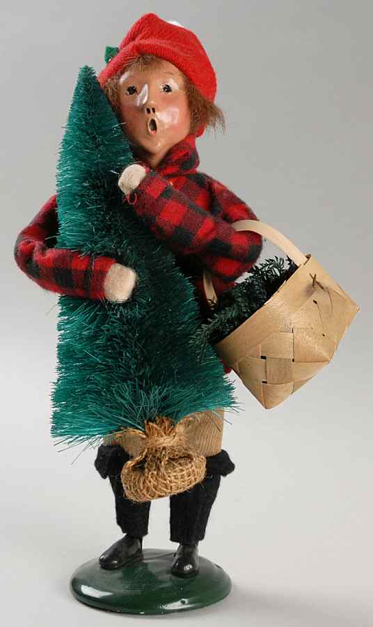 Winter Outdoor Activities Boy With Tree & Basket Of Greenery - No Box by Byers' Choice Ltd-1