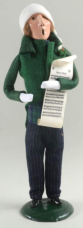 Traditional Assorted Carolers Man With Music-Green Coat-White Stocking - No Box by Byers' Choice Ltd-1