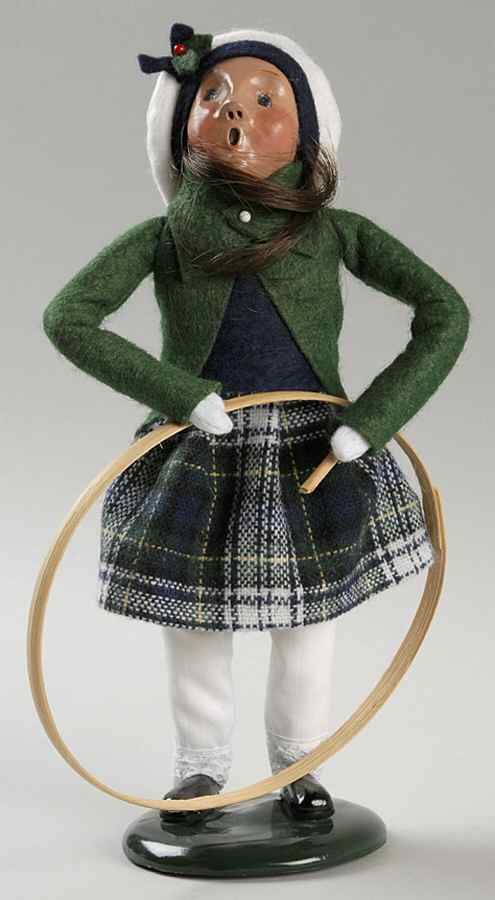 Traditional Assorted Carolers Girl With Hoop-Green Coat - No Box by Byers' Choice Ltd-1