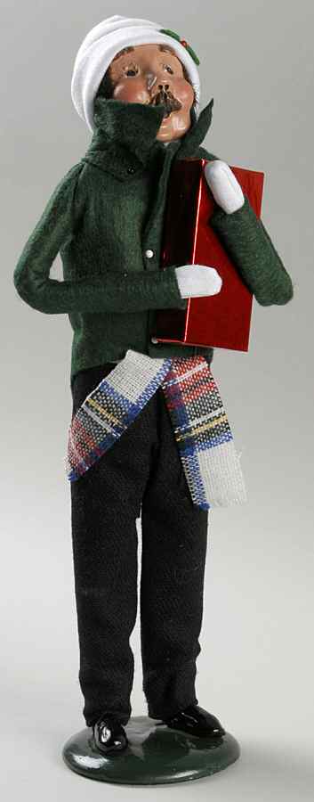 Traditional Assorted Carolers Mustache Man With Gift-Green Coat - No Box by Byers' Choice Ltd-1
