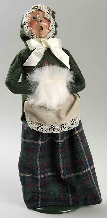 Traditional Assorted Carolers Woman With Muff-Green Coat Lace Trim - No Box by Byers' Choice Ltd-1