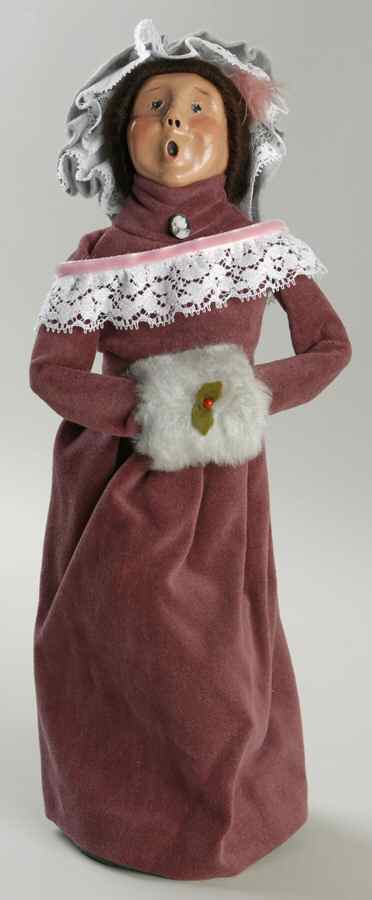 Talbots Carolers Victorian Woman In Pink Dress-Grey Muff - No Box by Byers' Choice Ltd-1