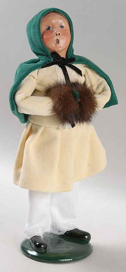 Victorian Assorted Carolers Girl With Muff-Green Hood - No Box by Byers' Choice Ltd-1