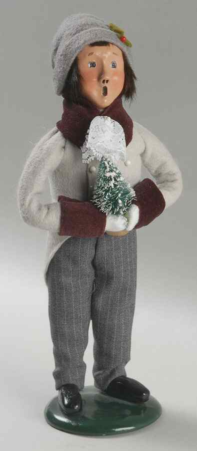Victorian Assorted Carolers Boy With Tree-Grey Coat Lace Cravat - No Box by Byers' Choice Ltd-1