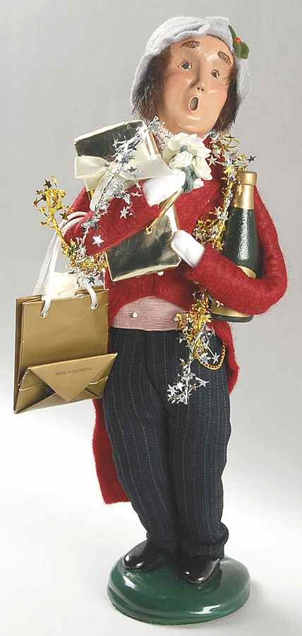 Victorian Assorted Carolers Shopper Man With Wine Bottle And Flowers - No Box by Byers' Choice Ltd-1