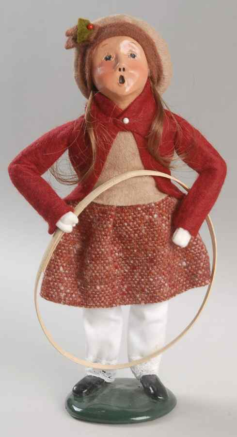 Traditional Assorted Carolers Girl With Hoop-Burgundy Coat - No Box by Byers' Choice Ltd-1