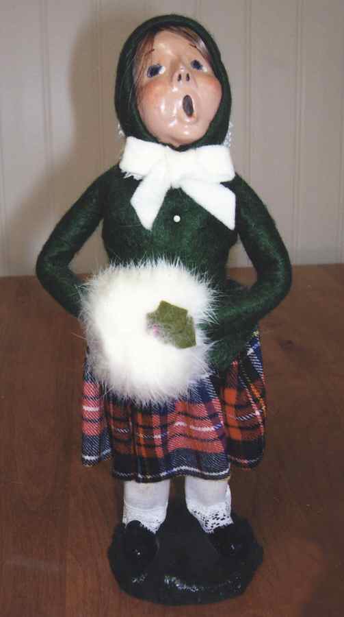 Traditional Assorted Carolers Girl With White Muff-Green Coat - Nb675, No Box by Byers' Choice Ltd-1