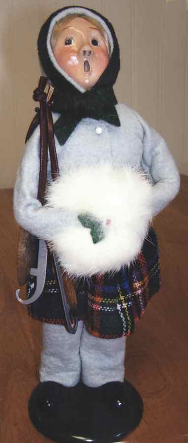 Winter Outdoor Activities Girl With Skates & Muff-Grey Coat - No Box by Byers' Choice Ltd-1