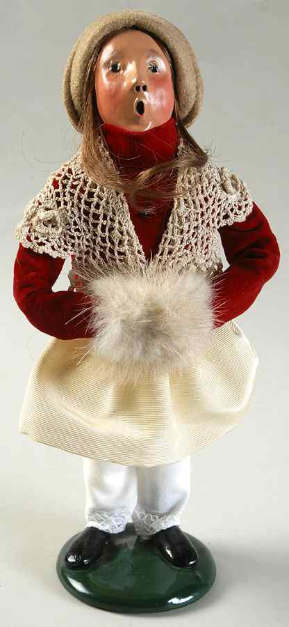 Victorian Assorted Carolers Girl With Muff-Burgundy Lace Shawl - No Box by Byers' Choice Ltd-1