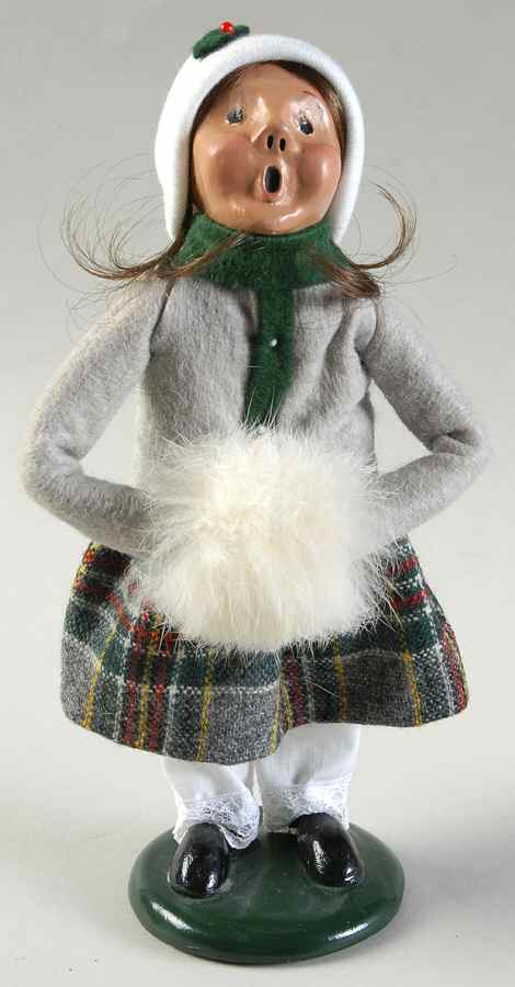 Traditional Assorted Carolers Girl With Muff-Grey Coat Green Trim - Nb726, No Box by Byers' Choice Ltd-1