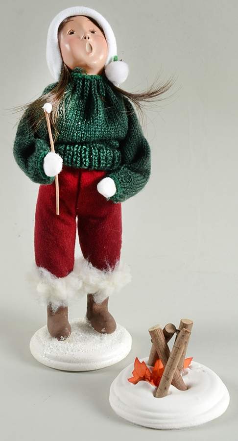 Winter Outdoor Activities Girl Roasting Marshmallows-Green - No Box by Byers' Choice Ltd-1