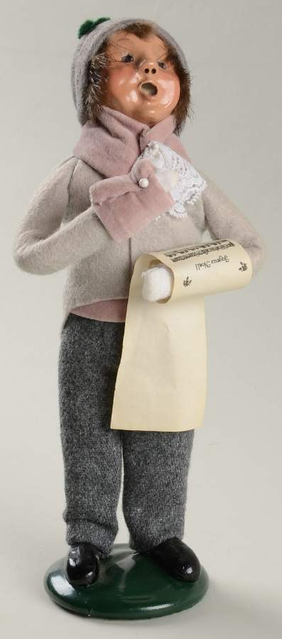 Victorian Assorted Carolers Boy With Music-Grey Coat Pink Trim - No Box by Byers' Choice Ltd-1