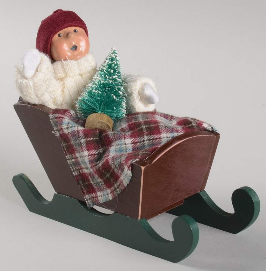 Winter Outdoor Activities Toddler In Sleigh With Tree - No Box by Byers' Choice Ltd-1
