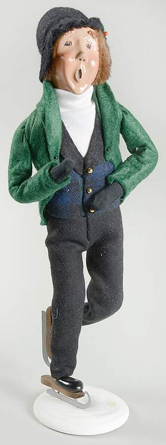 Winter Outdoor Activities Skater Man-Green Coat Blue Plaid Vest - No Box by Byers' Choice Ltd-1