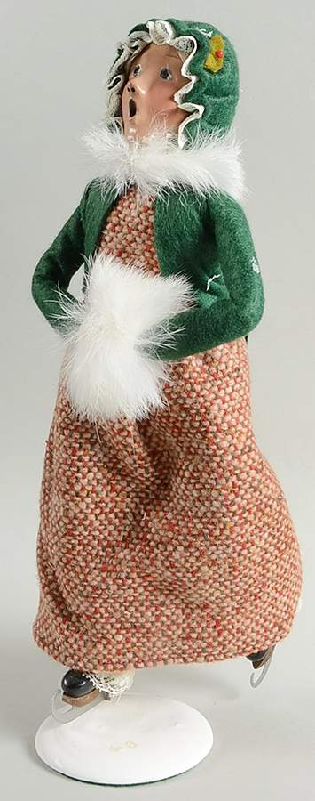 Winter Outdoor Activities Skater Woman-Green Coat Brown Dress - No Box by Byers' Choice Ltd-1