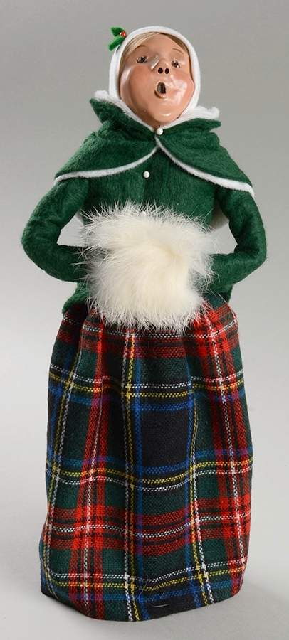 Traditional Assorted Carolers Woman With Muff-Green Coat White Trim - Nb925, No Box by Byers' Choice Ltd-1