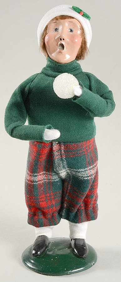 Winter Outdoor Activities Boy With Snowball-Green Shirt - No Box by Byers' Choice Ltd-1