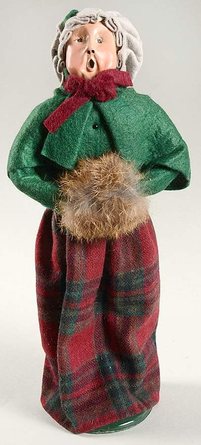 Traditional Assorted Carolers Woman With Muff-Green Coat - Nb735, No Box by Byers' Choice Ltd-1