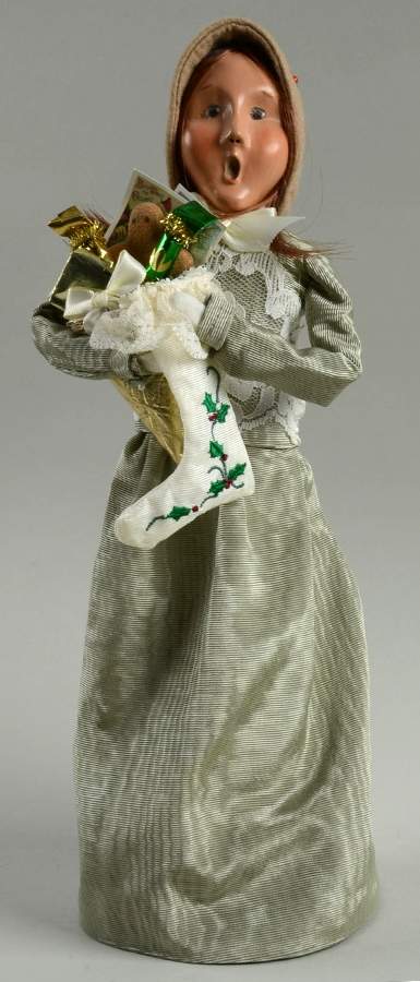 Traditional Assorted Carolers Woman With Stocking & Cornet Of Gifts - No Box by Byers' Choice Ltd-1