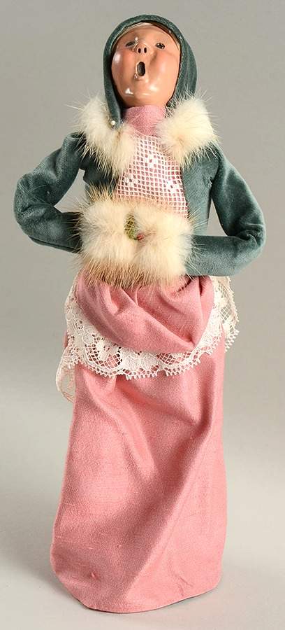 Victorian Assorted Carolers Woman With Muff-Green Hood Pink Dress - No Box by Byers' Choice Ltd-1