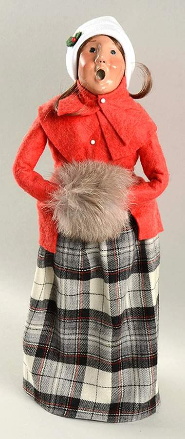Traditional Assorted Carolers Woman With Muff-Red Coat Grey Plaid - No Box by Byers' Choice Ltd-1
