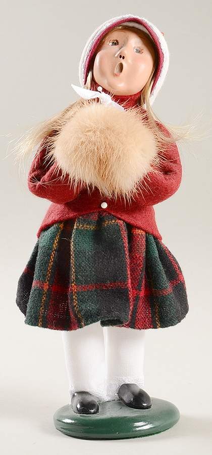 Traditional Assorted Carolers Girl With Muff-Red Coat Plaid Skirt - Nb991, No Box by Byers' Choice Ltd-1