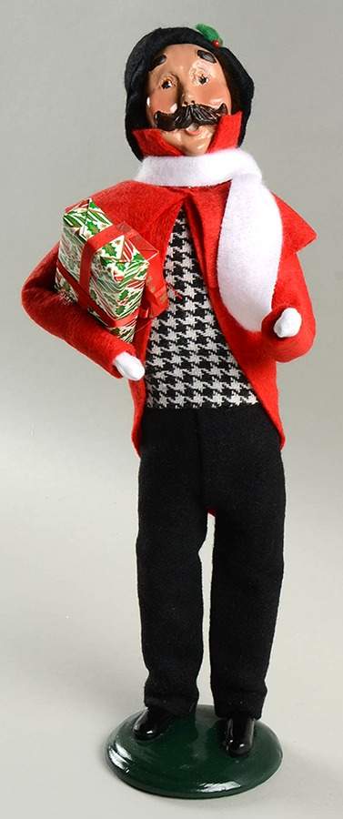 Traditional Assorted Carolers Mustache Man With Gift - Nb744, No Box by Byers' Choice Ltd-1