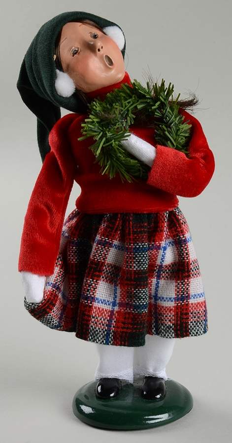Traditional Assorted Carolers Girl With Wreath-Plaid Skirt - Nb954, No Box by Byers' Choice Ltd-1