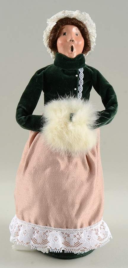 Victorian Assorted Carolers Woman With Muff-Green & Pink - No Box by Byers' Choice Ltd-1