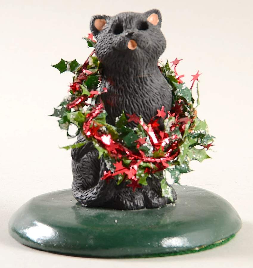 Singing Cats Black Cat With Wreath - No Box by Byers' Choice Ltd-1