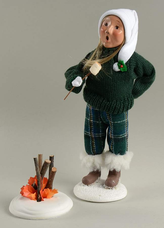 Winter Outdoor Activities Girl Roasting Marshmallow-Green - No Box by Byers' Choice Ltd-1