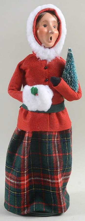 Traditional Assorted Carolers Woman With Tree & Muff-Red Fur Trim - No Box Nb1205 by Byers' Choice Ltd-1