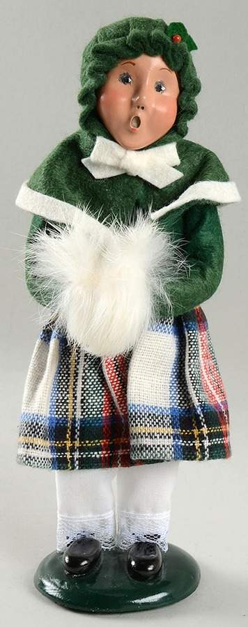 Traditional Assorted Carolers Girl With Muff-Green Coat White Trim - Nb765, No Box by Byers' Choice Ltd-1