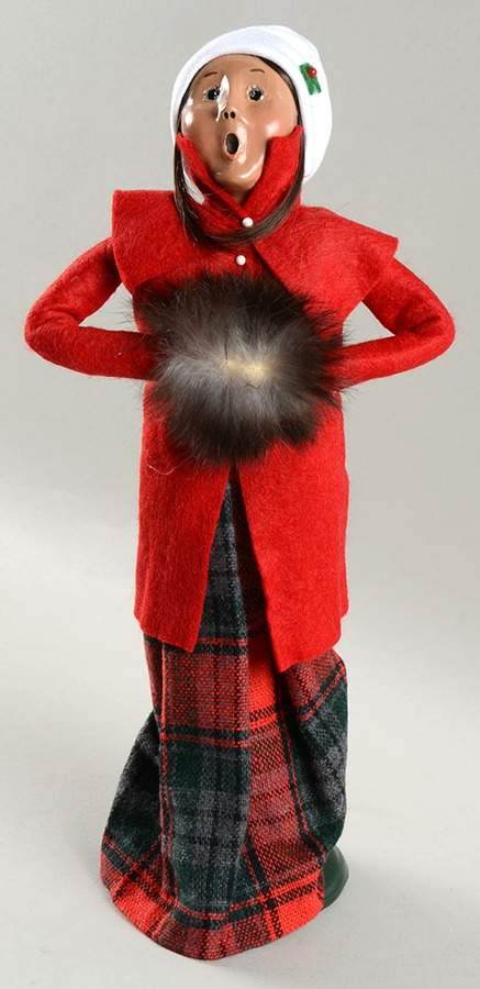 Traditional Assorted Carolers Woman With Brown Muff-Red Coat - No Box by Byers' Choice Ltd-1