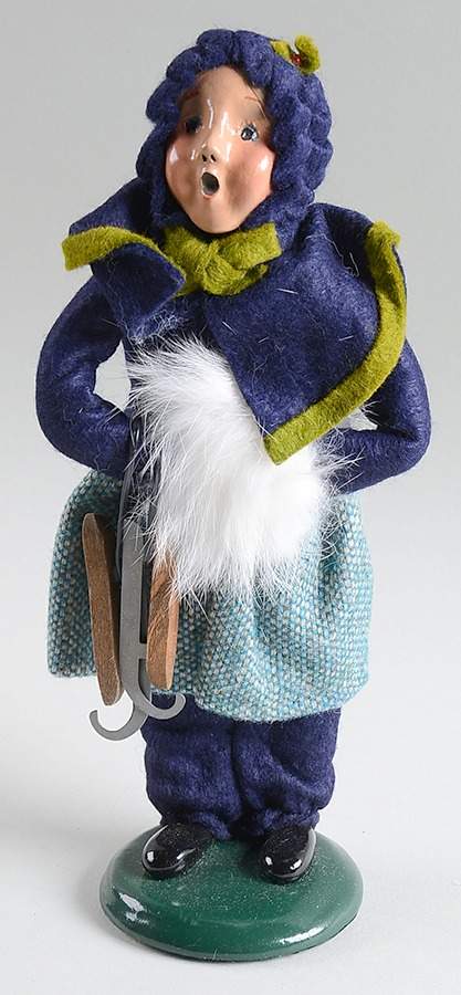 Winter Outdoor Activities Girl With Skates-Blue & Green Coat - No Box by Byers' Choice Ltd-1