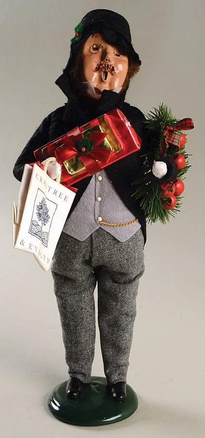 Crabtree & Evelyn Carolers Shopper Man-Black Coat - No Box by Byers' Choice Ltd-1
