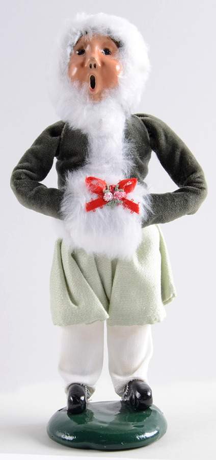 Victorian Assorted Carolers Girl With Muff-Green Fur Lined Coat - No Box by Byers' Choice Ltd-1