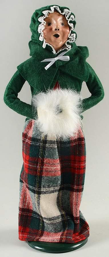 Traditional Assorted Carolers Woman With Muff-Green Coat Lace Trim - No Box Nb1160 by Byers' Choice Ltd-1