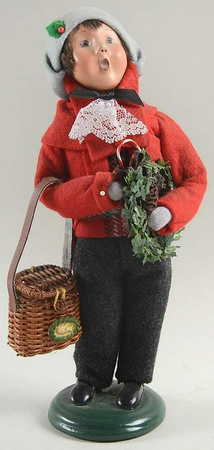 Traditional Assorted Carolers Shopper Boy With Wreath-Red Coat Lace - No Box Nb1187 by Byers' Choice Ltd-1