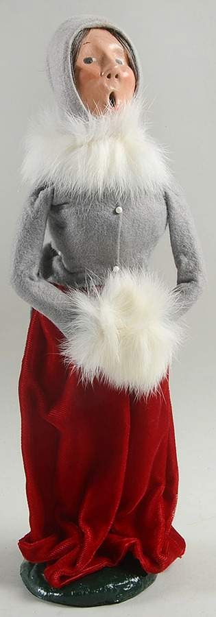 Traditional Assorted Carolers Woman In Red Velvet Skirt-Grey Top - No Box by Byers' Choice Ltd-1