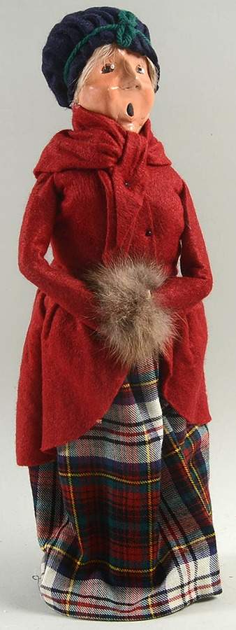 Traditional Assorted Carolers Woman In Plaid Skirt With Burgundy Coat - No Box by Byers' Choice Ltd-1