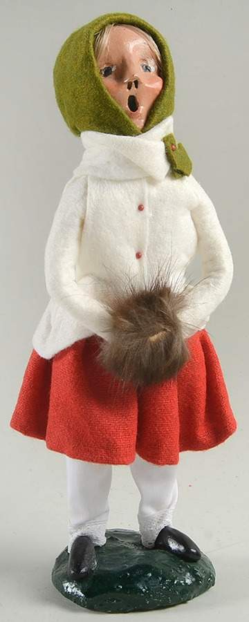 Traditional Assorted Carolers Girl In Red Skirt-White Top-Green Cap - No Box by Byers' Choice Ltd-1
