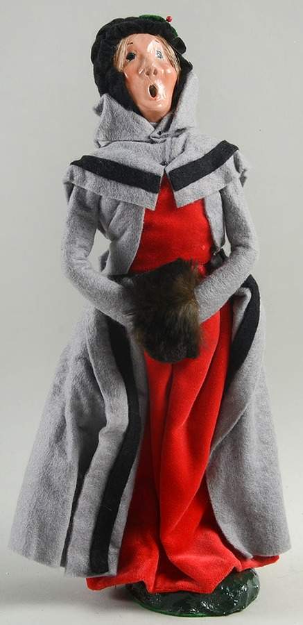 Traditional Assorted Carolers Woman In Grey Coat-Red Velvet Dress - No Box by Byers' Choice Ltd-1