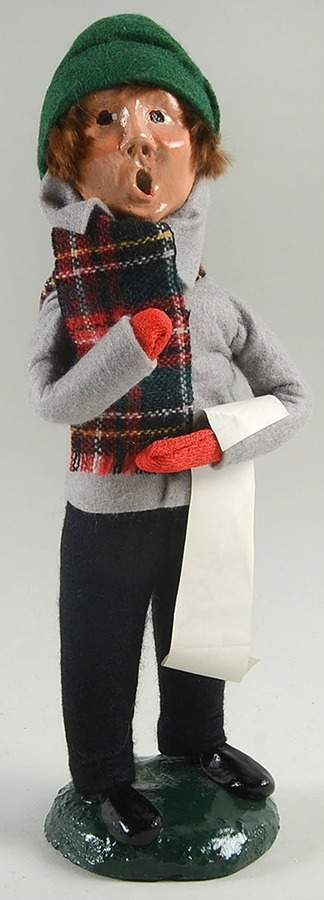 Traditional Assorted Carolers Boy With Music-Grey Coat Green Hat - No Box by Byers' Choice Ltd-1