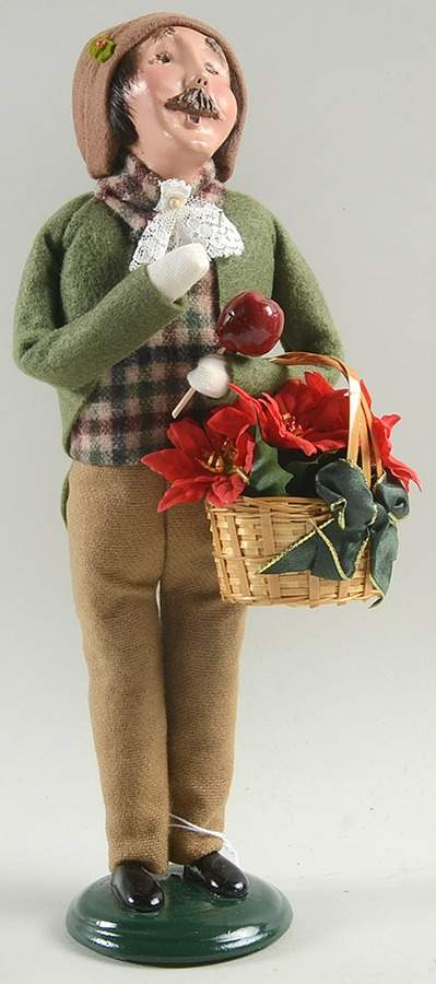 Traditional Assorted Carolers Mustache Man W/ Candy Apple &Poinsettias - No Box Nb1242 by Byers' Choice Ltd-1