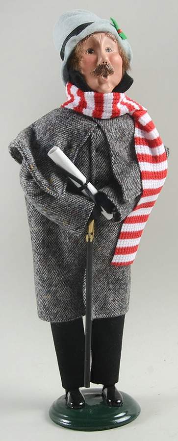 Traditional Assorted Carolers Mustache Man With Cane-Red & White Scarf - No Box Nb1234 by Byers' Choice Ltd-1