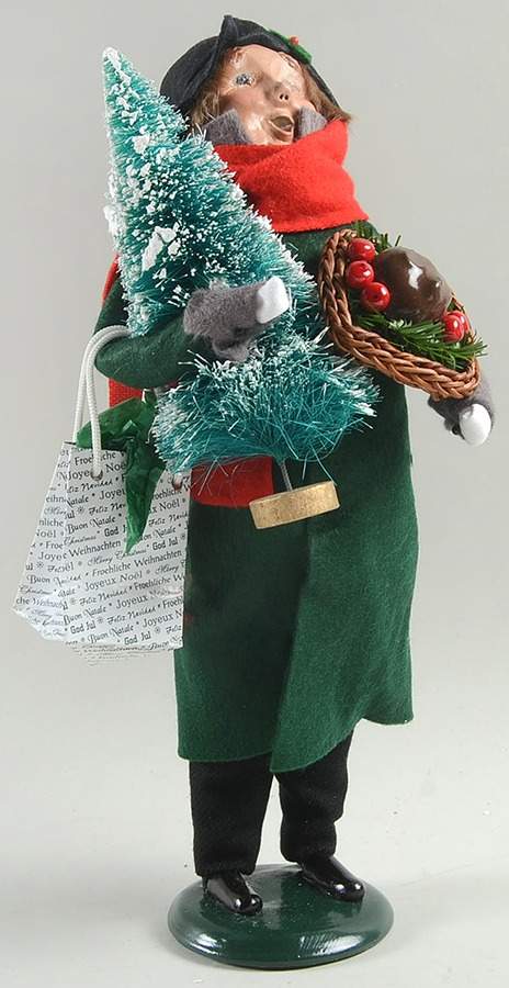 Traditional Assorted Carolers Shopper Man With Tree-Green Coat - No Box Nb1221 by Byers' Choice Ltd-1