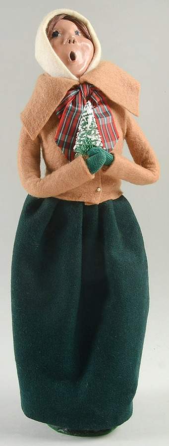 Traditional Assorted Carolers Woman With Tree-Tan Coat/Green Skirt - No Box Nb1266 by Byers' Choice Ltd-1
