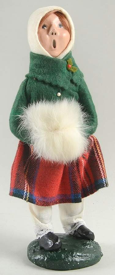 Traditional Assorted Carolers Girl With Muff-Green Coat/Plaid Skirt - No Box Nb1265 by Byers' Choice Ltd-1